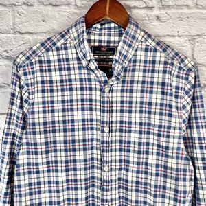 Vineyard Vines Men White Blue Classic Murray Button Down Long Sleeve Shirt Small